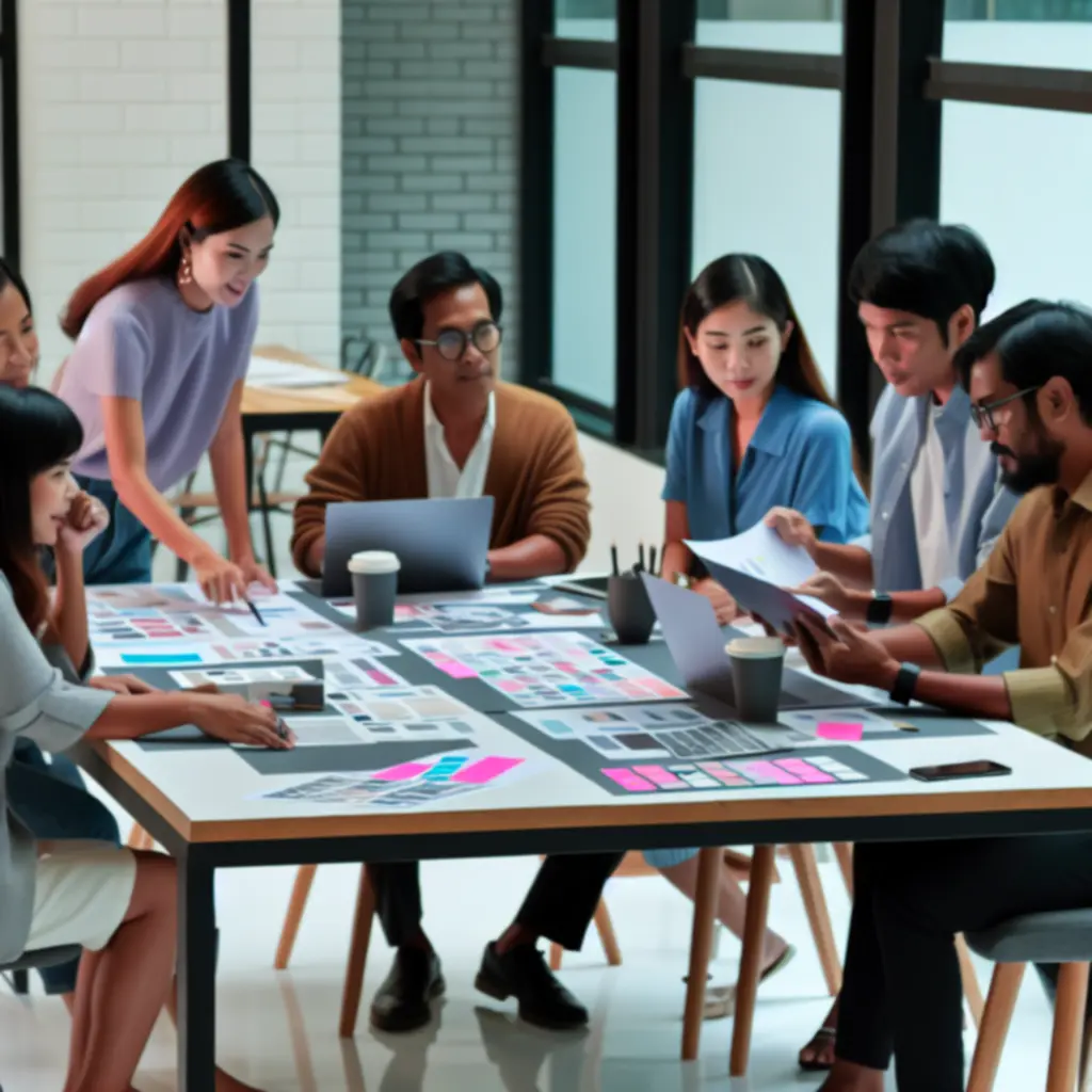 Ontwerpers van Ontwerp Brand werken samen aan tafel tijdens een co-creatiesessie